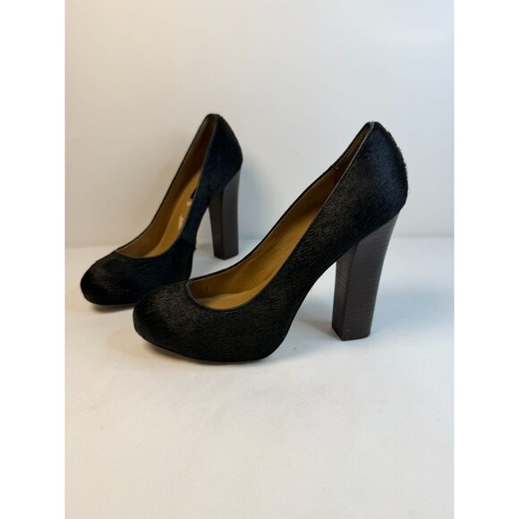 Ann Taylor Pumps Womens Size 7.5M Black Brazilian Calf Hair High Block Heel Shoe - Picture 1 of 15